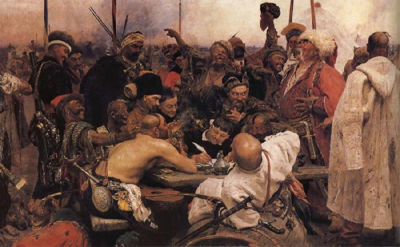 Ilya Repin The Zaporozhyz Cossachs Writting a Letter to the Turkish Sultan Germany oil painting art